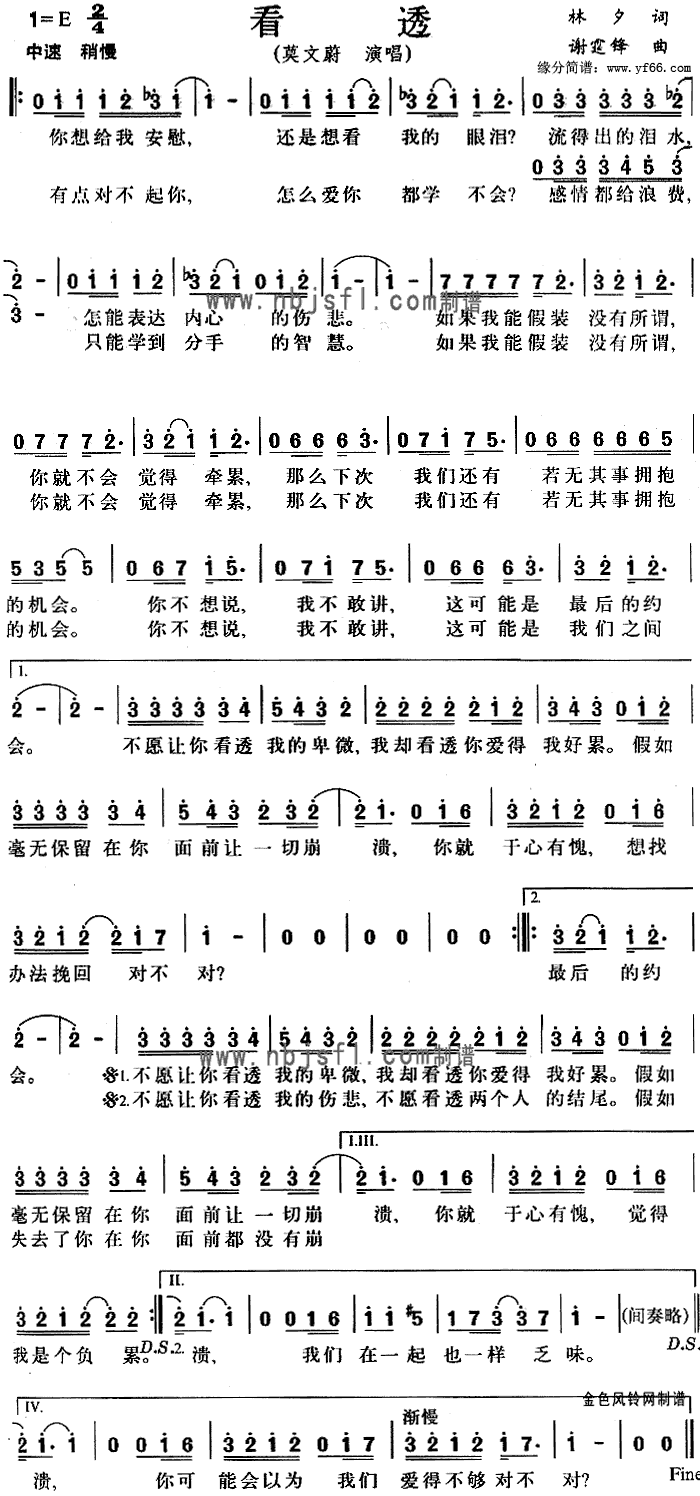 莫文蔚 《看透》简谱