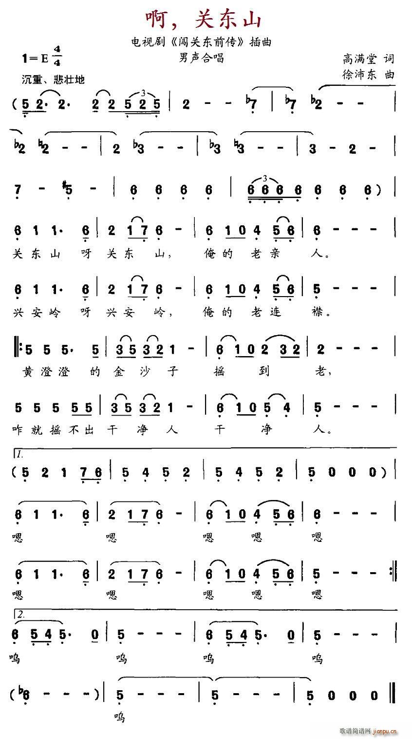 高满堂 《闯关东前传》简谱