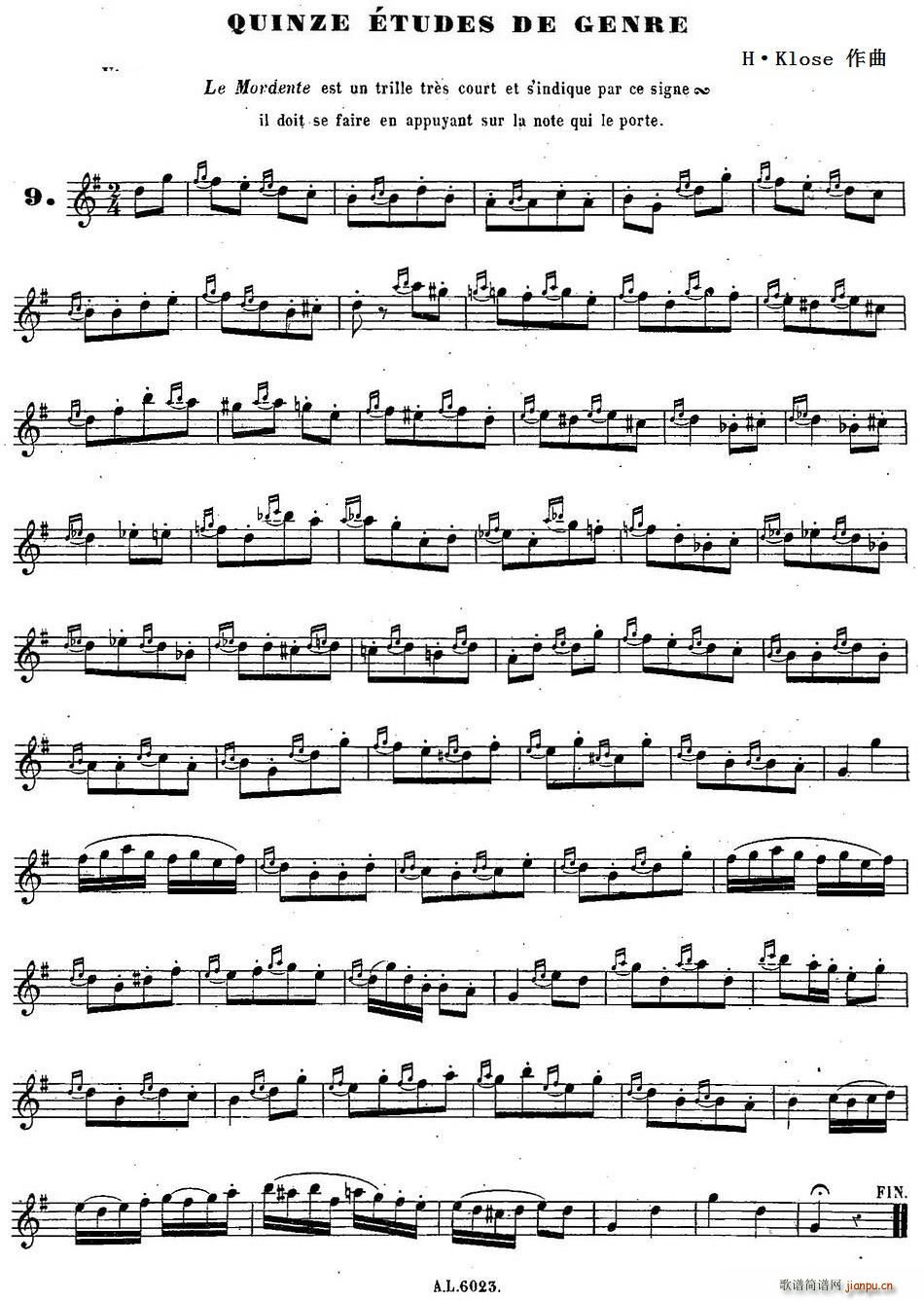 未知 《H Klose练习曲（Quinze etudes de genre—9）》简谱