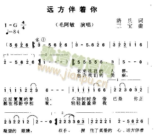 毛阿敏 《远方伴着你》简谱