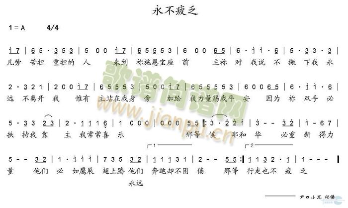 未知 《永不疲乏》简谱