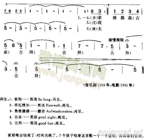 晚安，再见(美国电影 《音乐之声》简谱