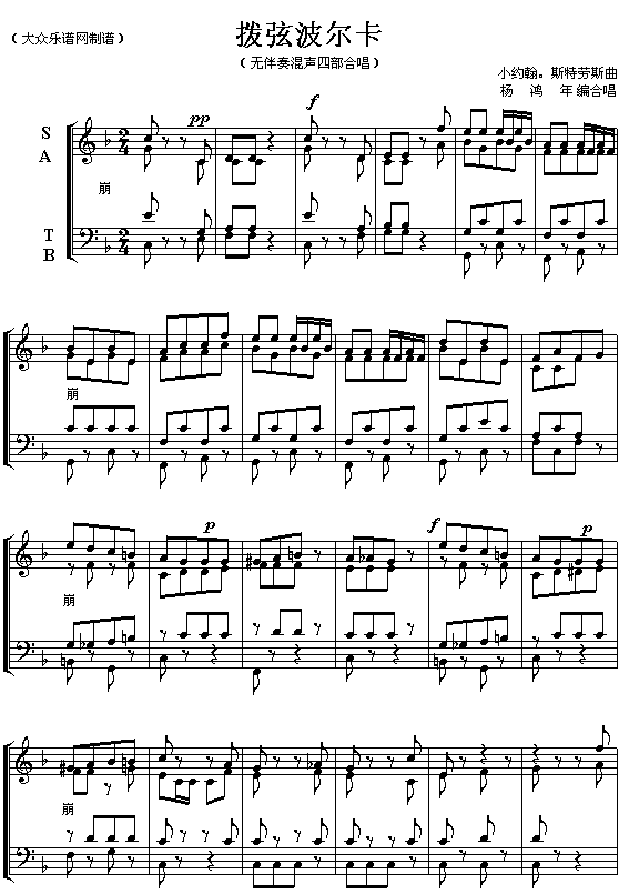 未知 《(奥)拨弦波尔卡(无伴奏混声四部合唱)》简谱