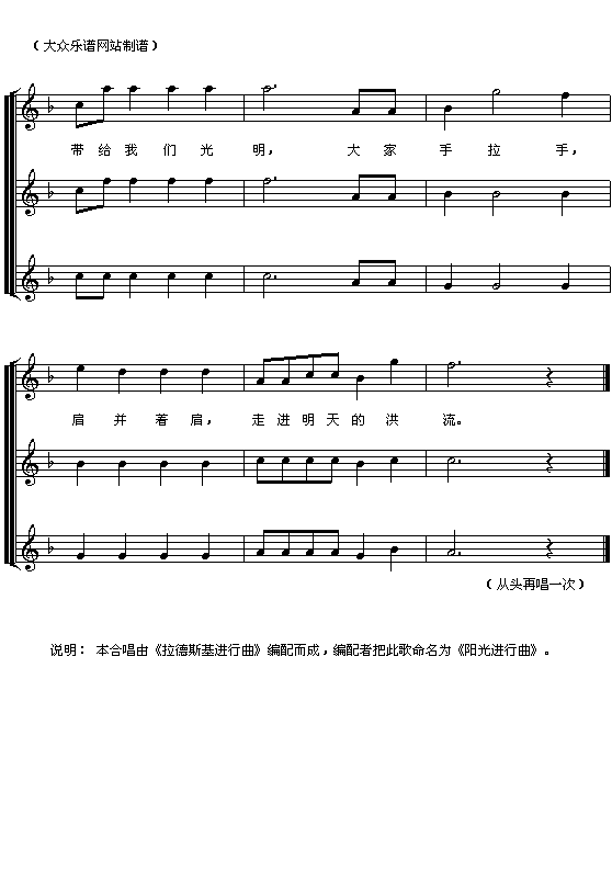 未知 《(奥)拉德斯基进行曲(三部合唱)》简谱