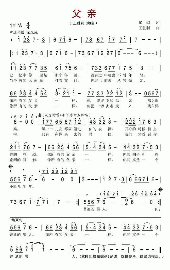 王胜利 《父亲》简谱