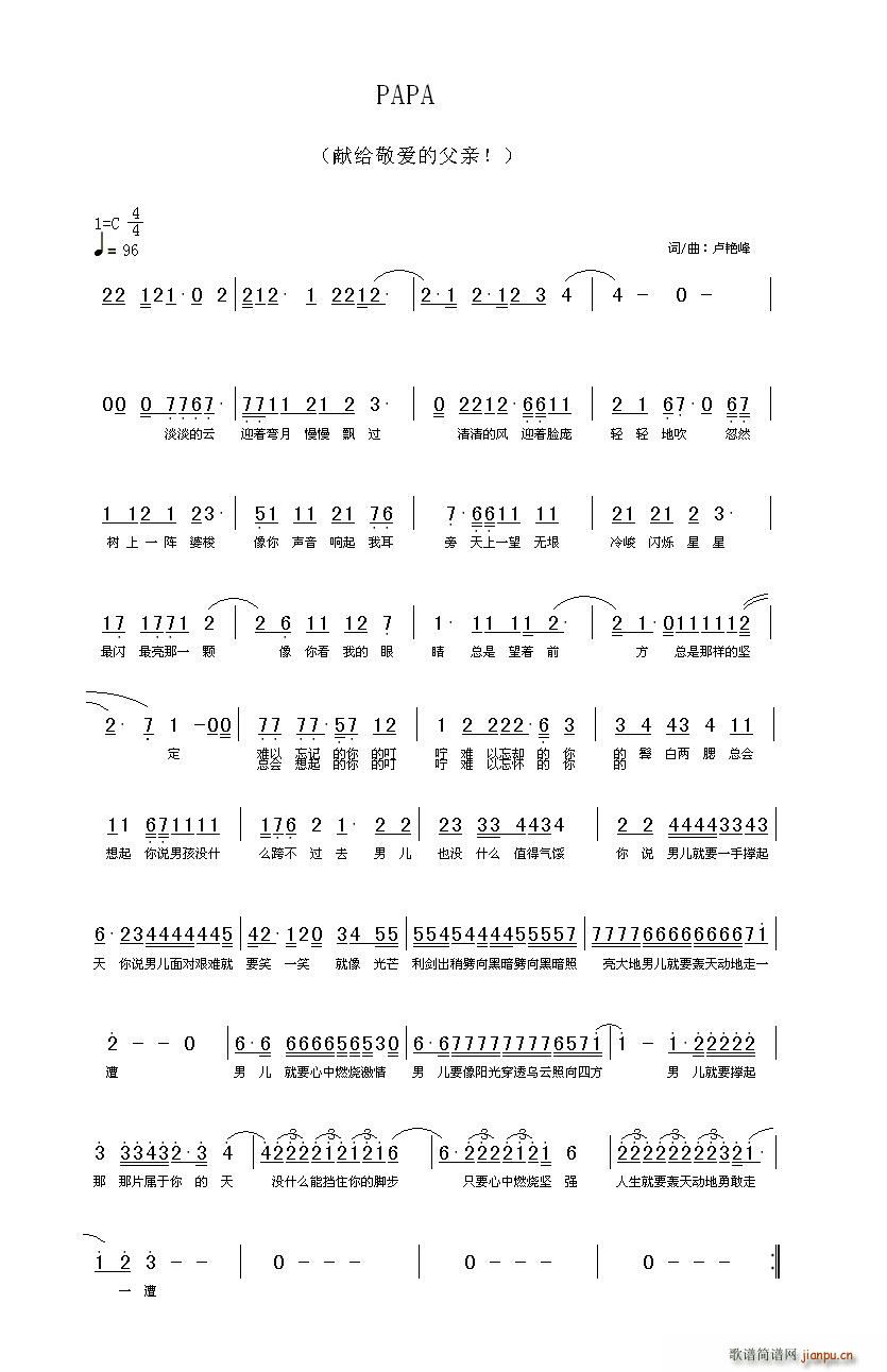 星雪飘飘 卢艳峰 《PAPA》简谱