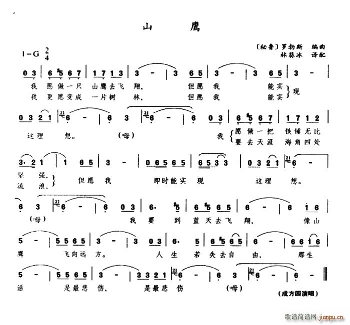 未知 《[秘鲁]山鹰》简谱