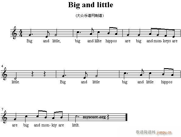 未知 《英文儿歌：Big and little》简谱