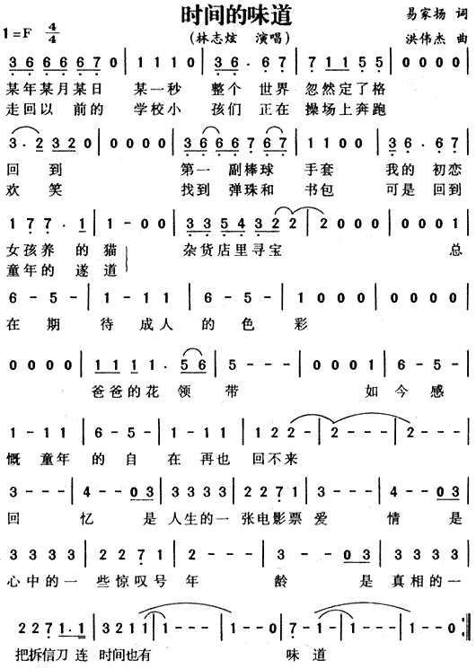 林志炫 《时间的味道》简谱