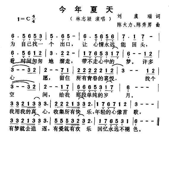 林志颖 《今年夏天》简谱