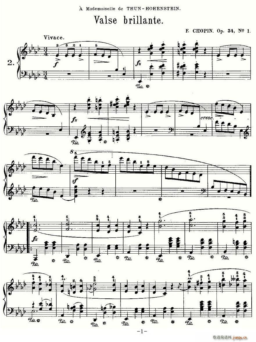 未知 《valse brillante，Op.34, No.1》简谱