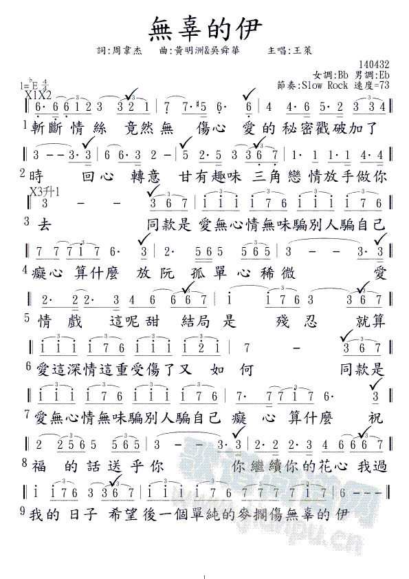 王萊   0193. 王萊 ( 無辜的伊 ) ( 詞-周韋杰 曲-黃明洲&吳舜華 )https://youtu.be/dh2VyIUeqwg 《無辜的伊》简谱