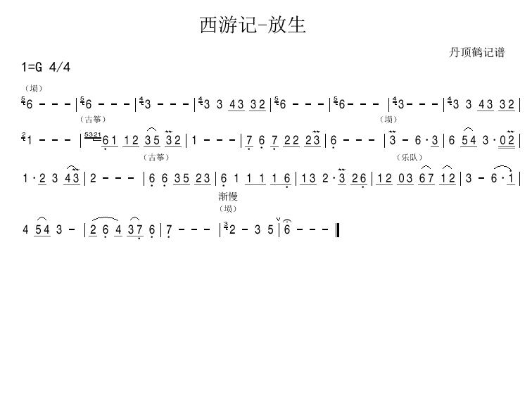 未知 《西游记-放生》简谱