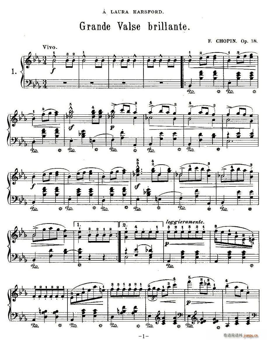 未知 《Grande valse brillante，Op.18,No.1》简谱