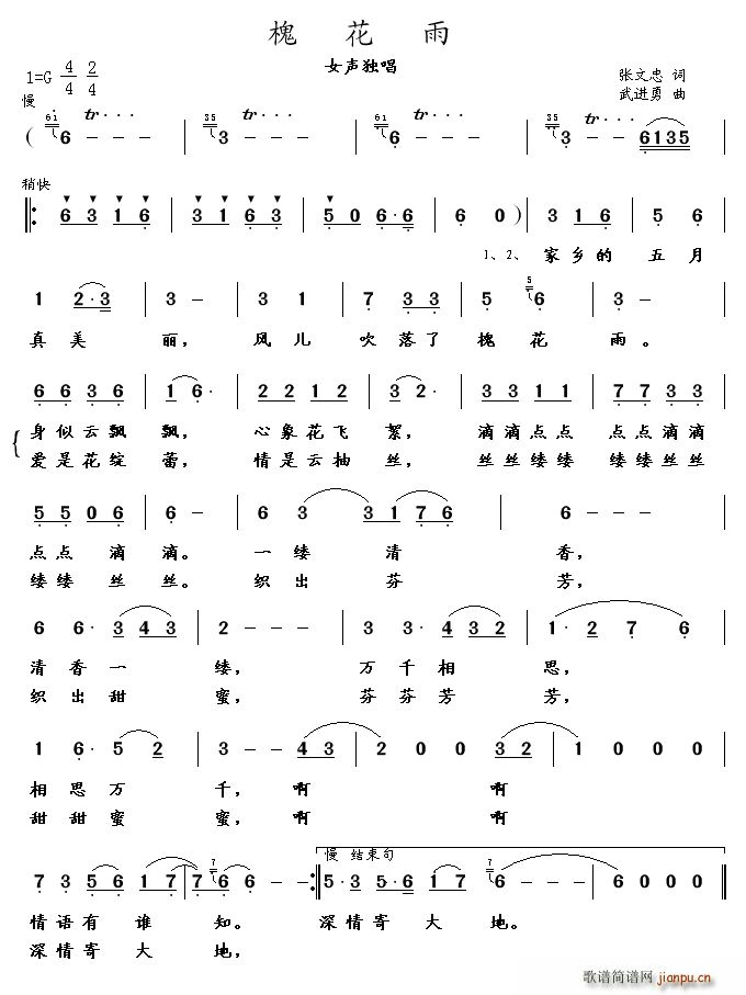 张文忠 《槐花雨》简谱