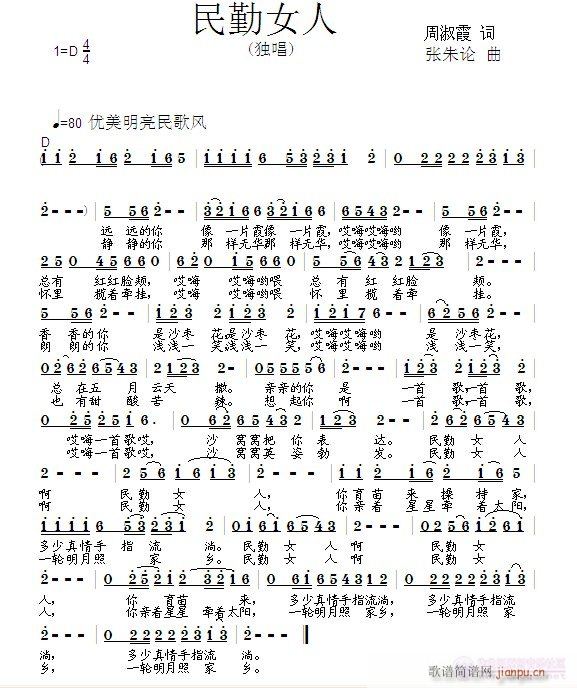 张朱论 周淑霞 《民勤女人  周淑霞 词  张朱论 曲》简谱