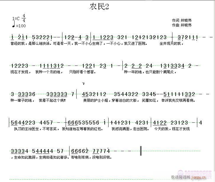 我写了几首农民的 《大家好，我写了几首农民的曲子，希望有人演唱2。》简谱