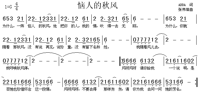 费翔 《恼人的秋风》简谱