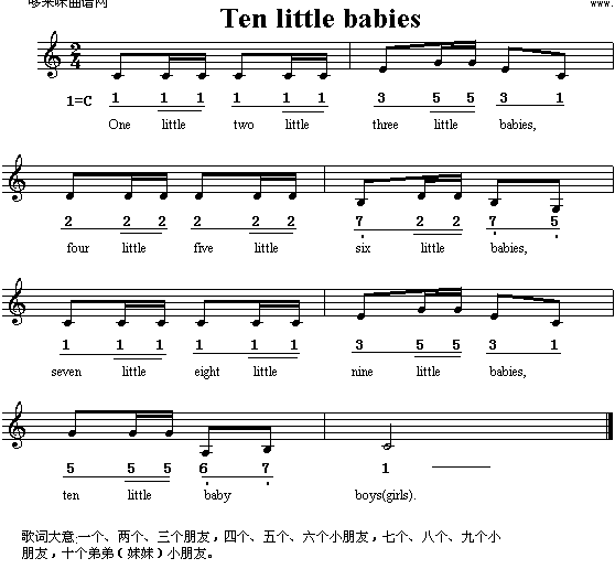 未知 《Ten Little Babies》简谱