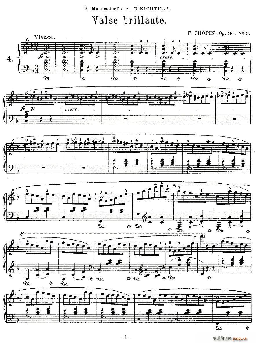 未知 《valse brillante，Op.34, No.3》简谱