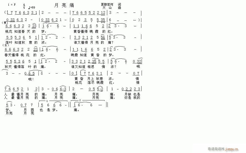 大山 夏敢若何 《月亮痛》简谱