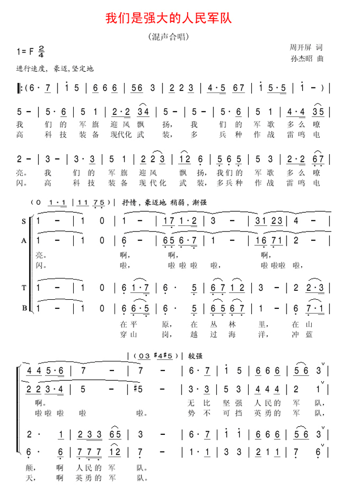 未知 《我们是强大的人民军队》简谱