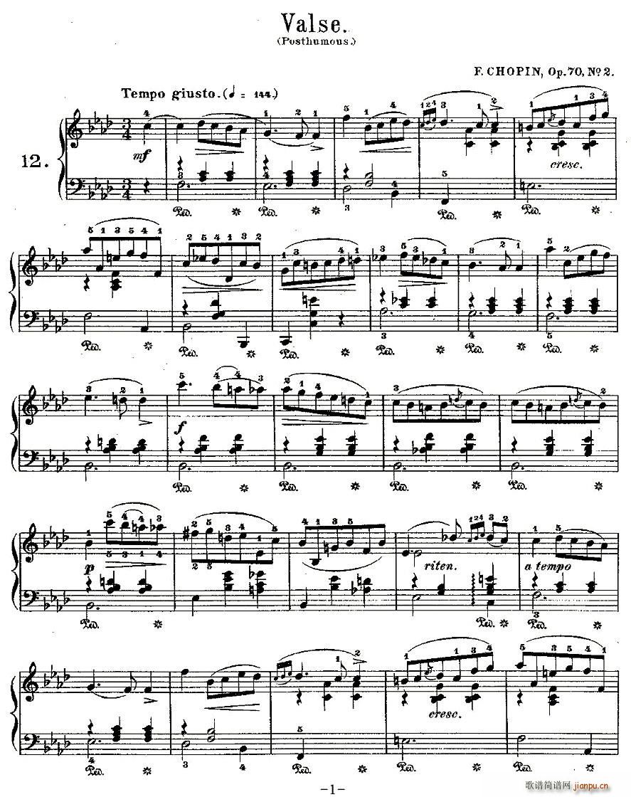 未知 《valse，Op.70, No.2》简谱