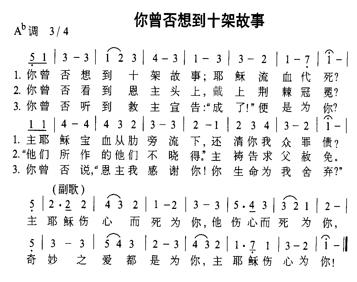 未知 《你曾否想到十架故事》简谱