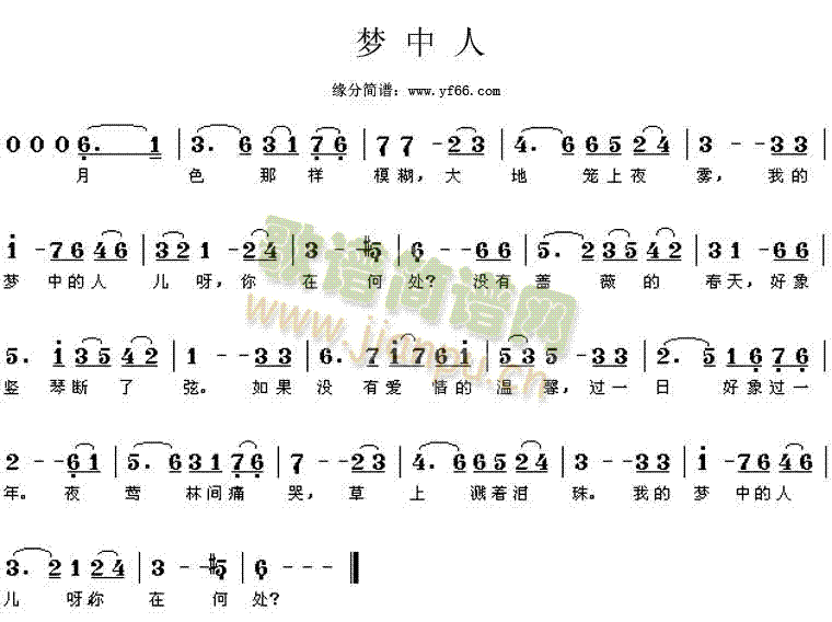 张杏月 《梦中人》简谱