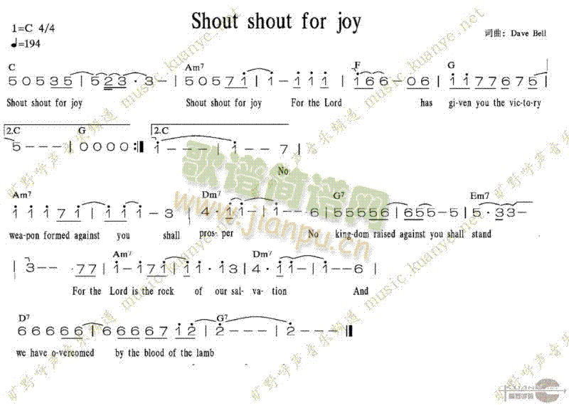 未知 《SHOUT SHOUT FOR JOY》简谱