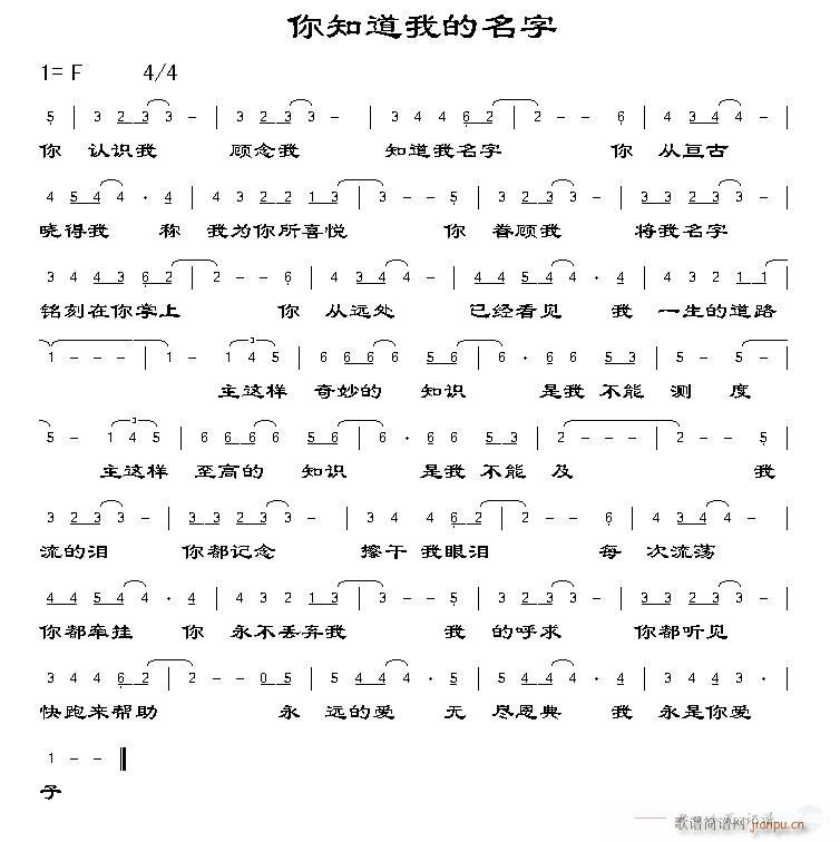 未知 《你知道我的名字》简谱