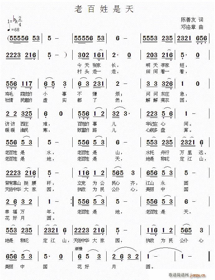 陈善友 《老百姓是天》简谱