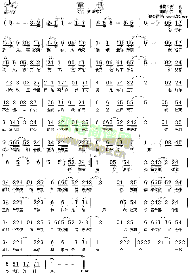 光良 《童话》简谱