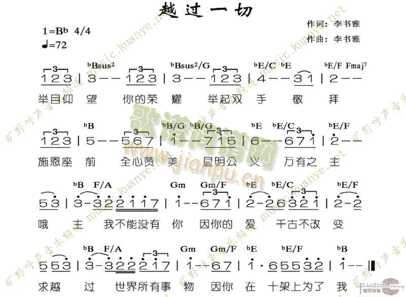 未知 《越过一切》简谱