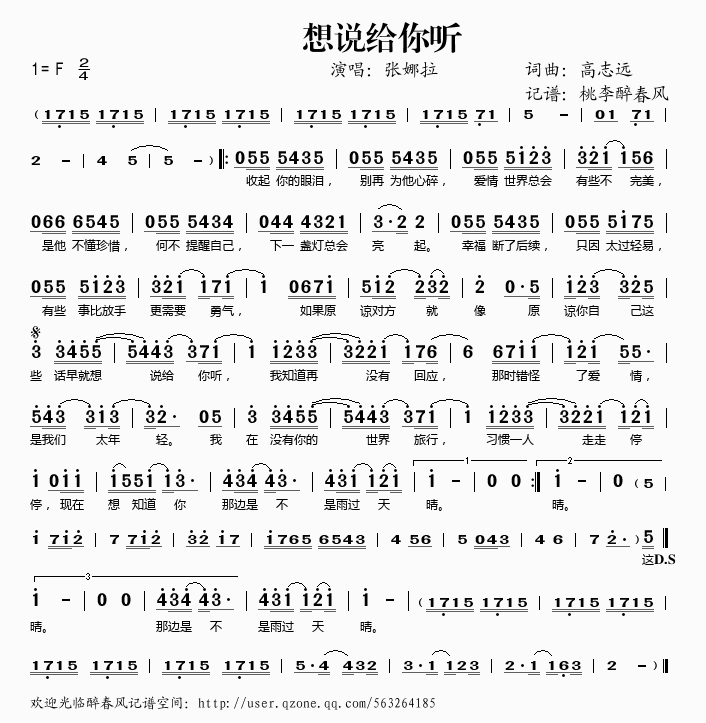 张娜拉 《想说给你听》简谱