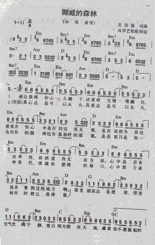 伍佰 《挪威的森林》简谱