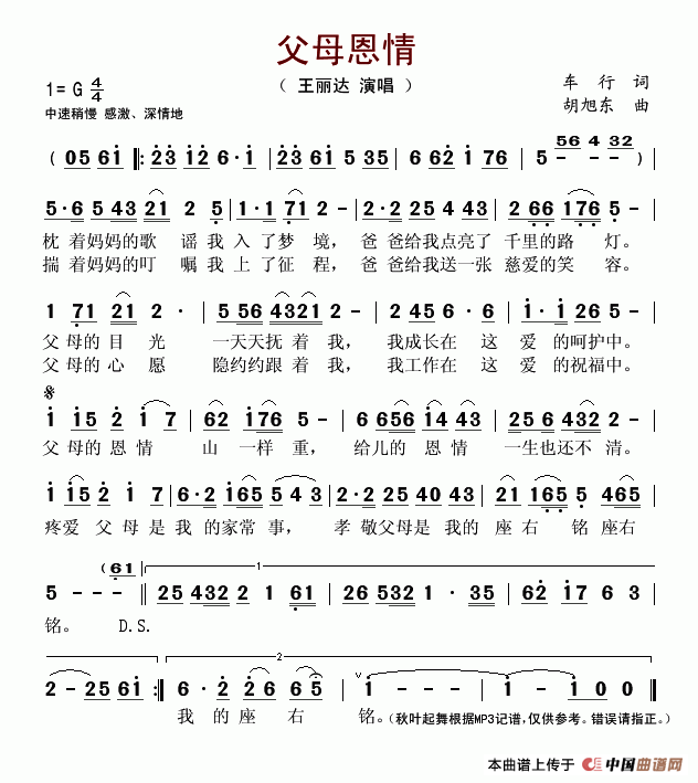 王丽达 《父母恩情》简谱