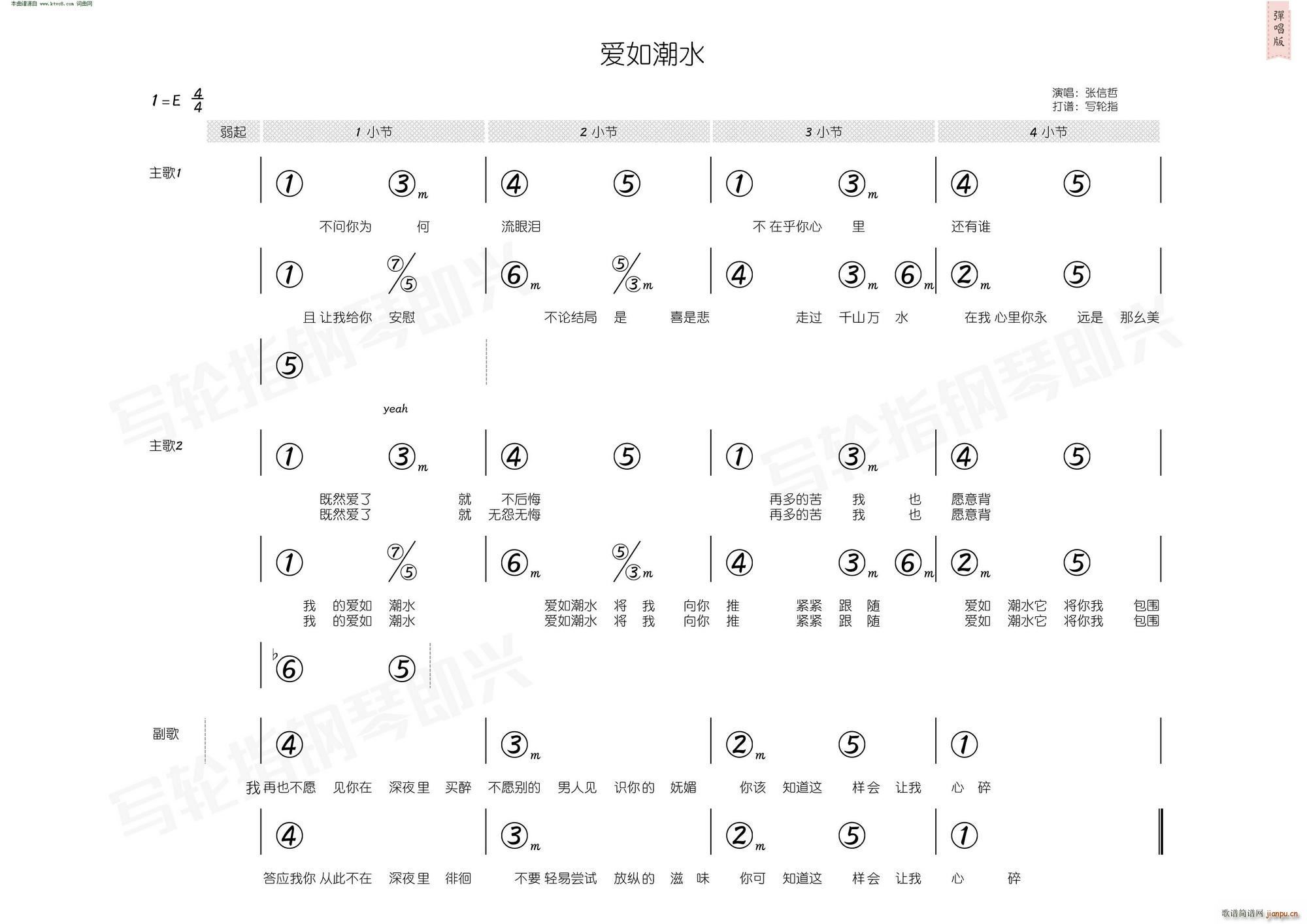 张信哲   黎沸挥 李宗盛 《爱如潮水(简和谱)》简谱