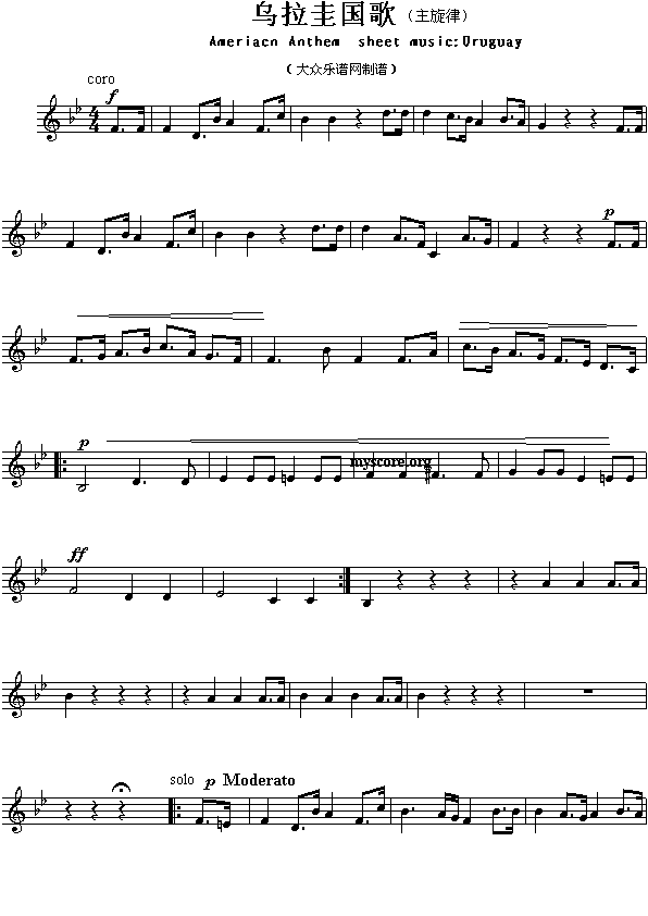 未知 《各国国歌：乌拉圭（Ameriacn Anthem sheet music:Uruguay）》简谱