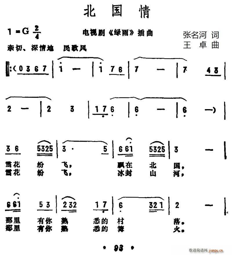 董菁   张名河 《绿雨》简谱