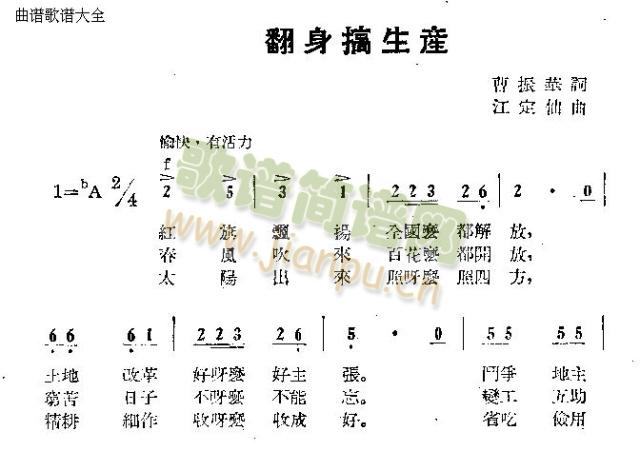 未知 《翻身搞生产》简谱