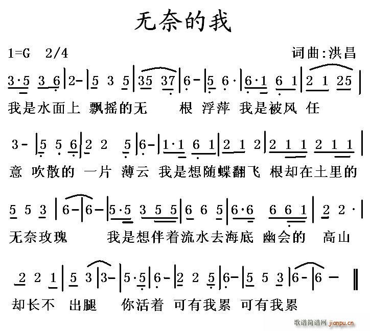 洪昌 《无奈的我》简谱