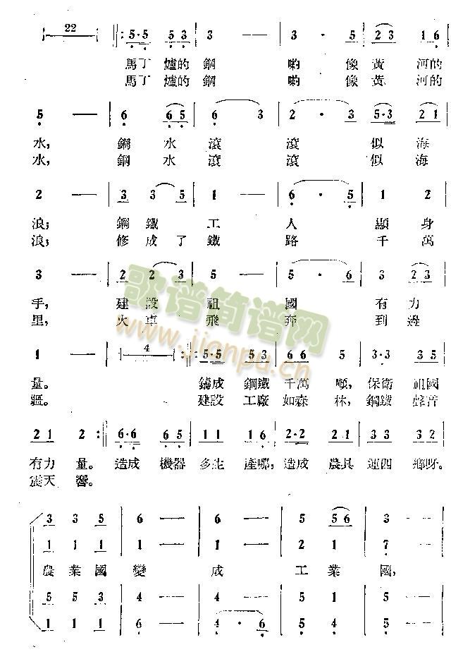 未知 《钢铁工人歌》简谱