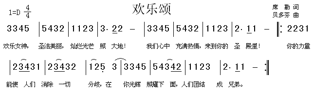 未知 《欢乐颂》简谱