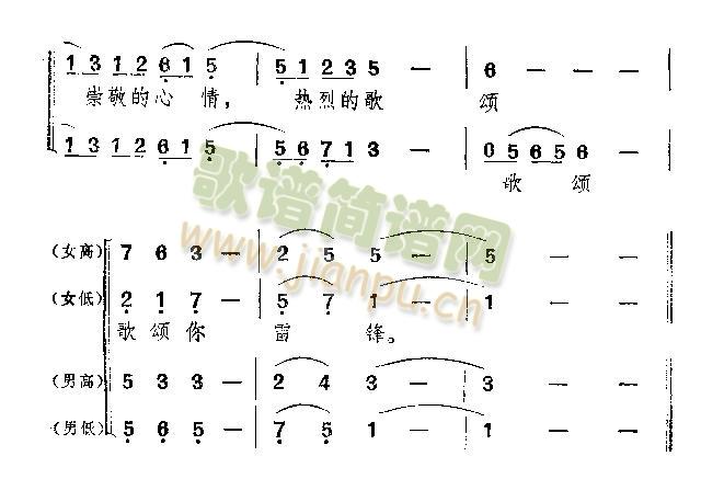 未知 《歌唱你雷锋》简谱