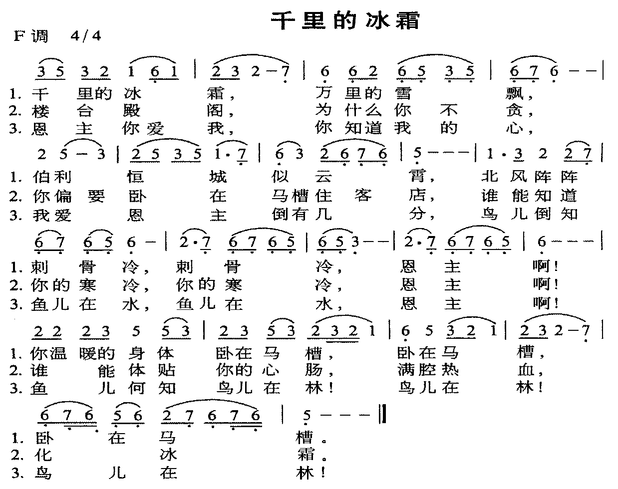 未知 《千里的冰霜》简谱