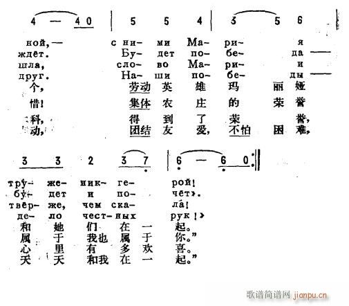 未知 《劳动英雄玛丽娅(俄汉语)2》简谱