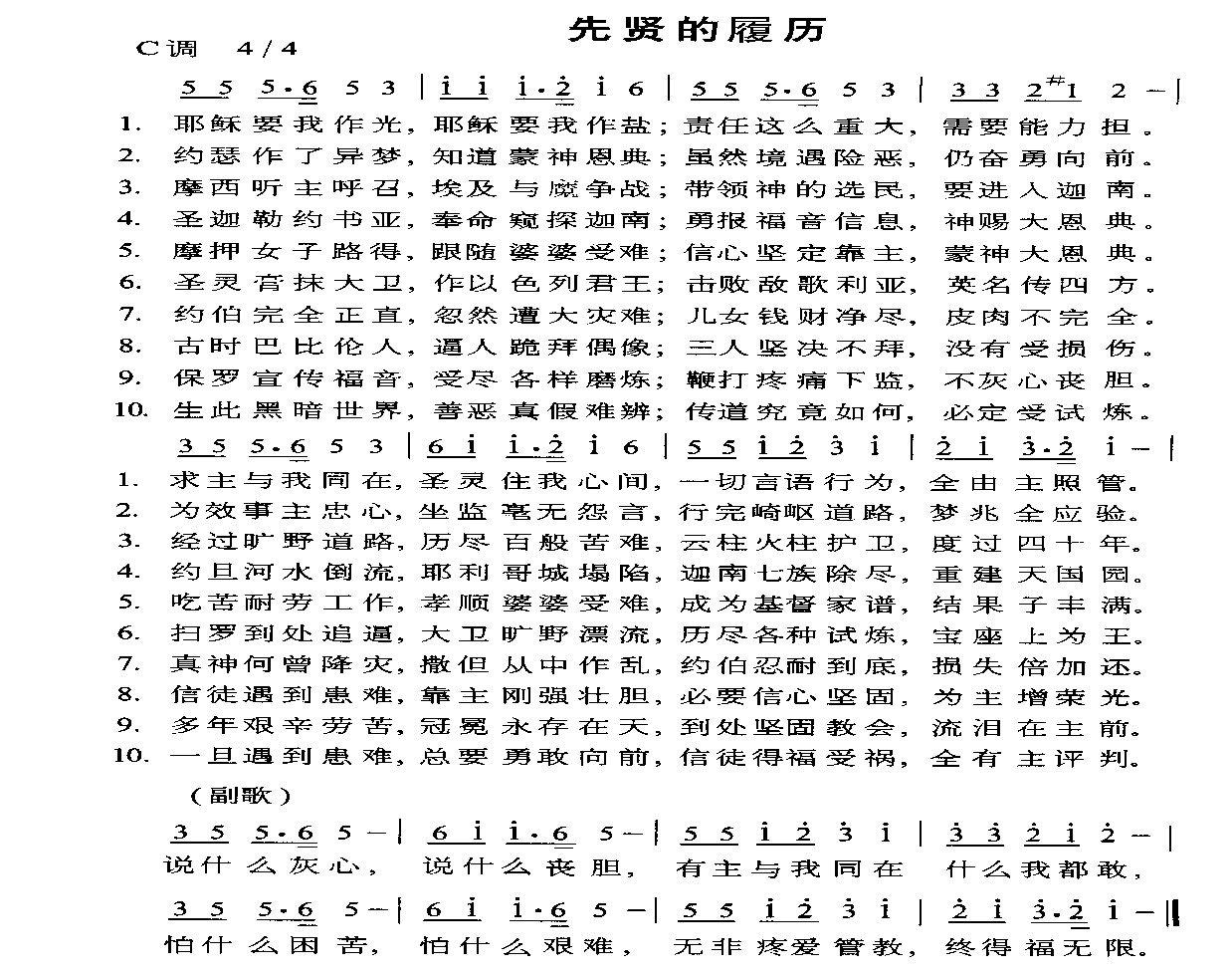 未知 《先贤的履历》简谱