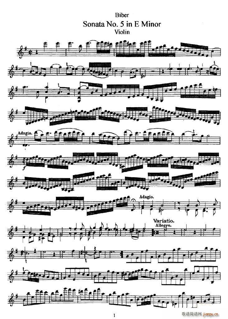 未知 《Sonata No.5 in E Minor》简谱