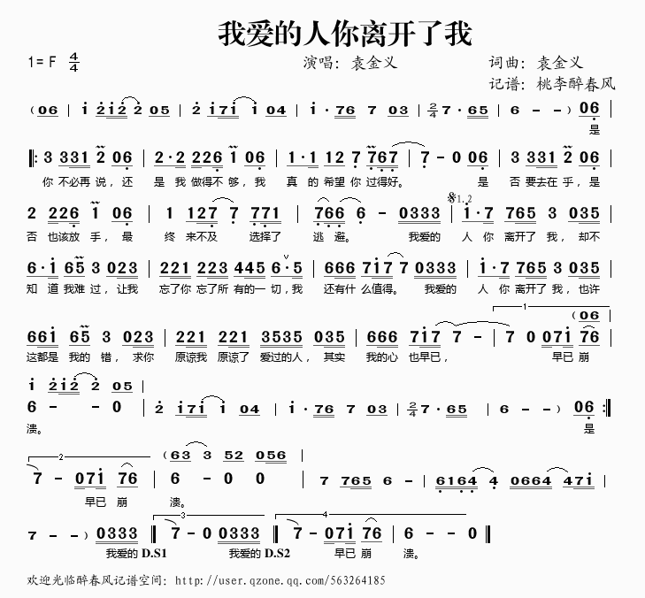 袁金义 《我爱的人你离开了我》简谱